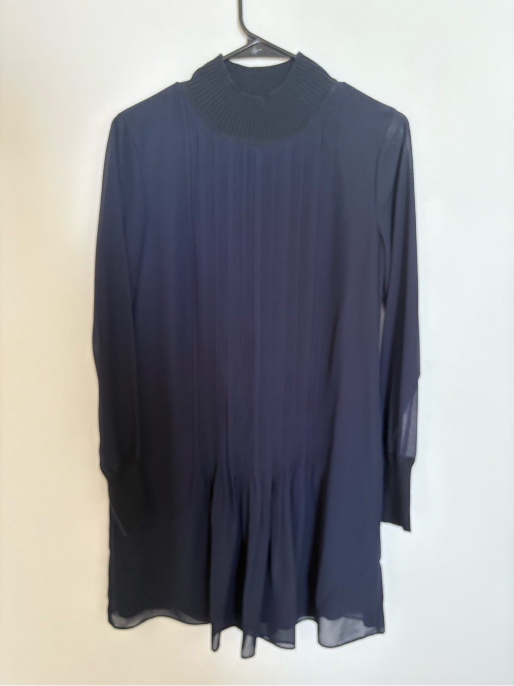 Club Monaco Navy Long Sleeve Pleated Tunic Dress